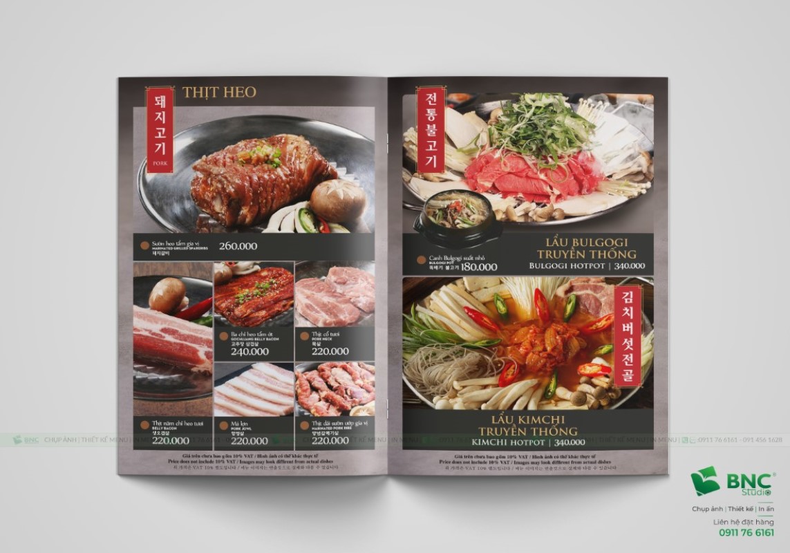 Thiết kế Menu Nhà Hàng Thịt Nướng Hàn Quốc